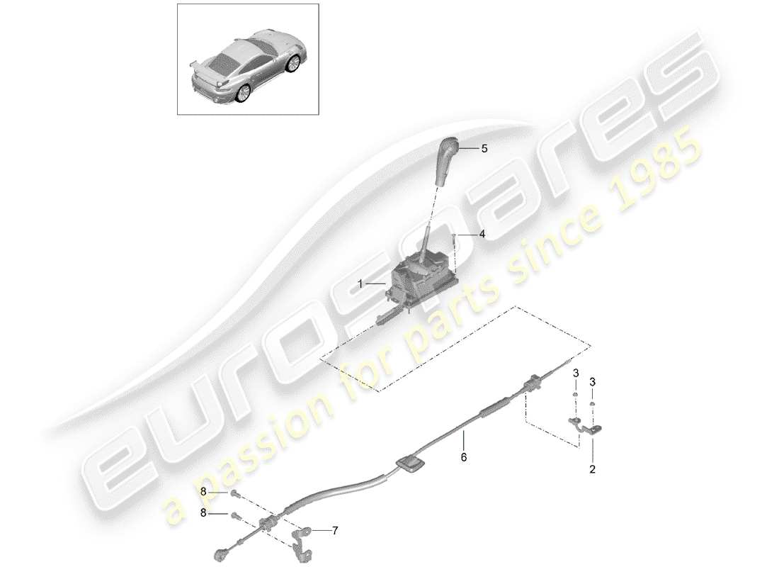 porsche 991 turbo (2020) selector lever part diagram