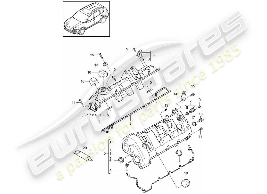 porsche 2011 (cayenne e2 92a) valve cover part diagram
