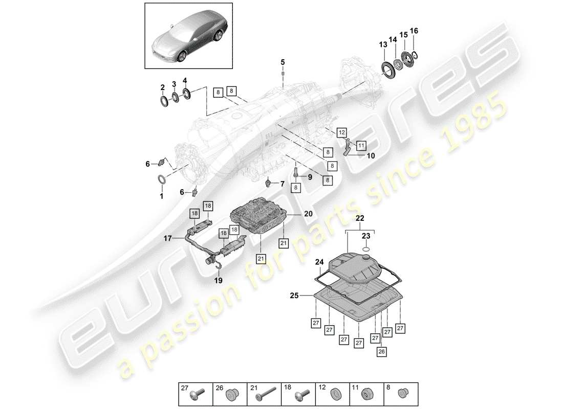 porsche panamera 971 (2017) 8-speed dual clutch gearbox parts diagram
