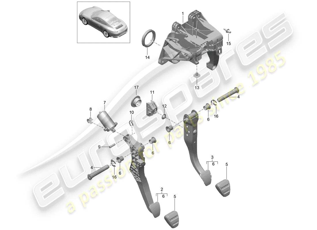 porsche 2020 (991-2) brake and acc. pedal assembly part diagram