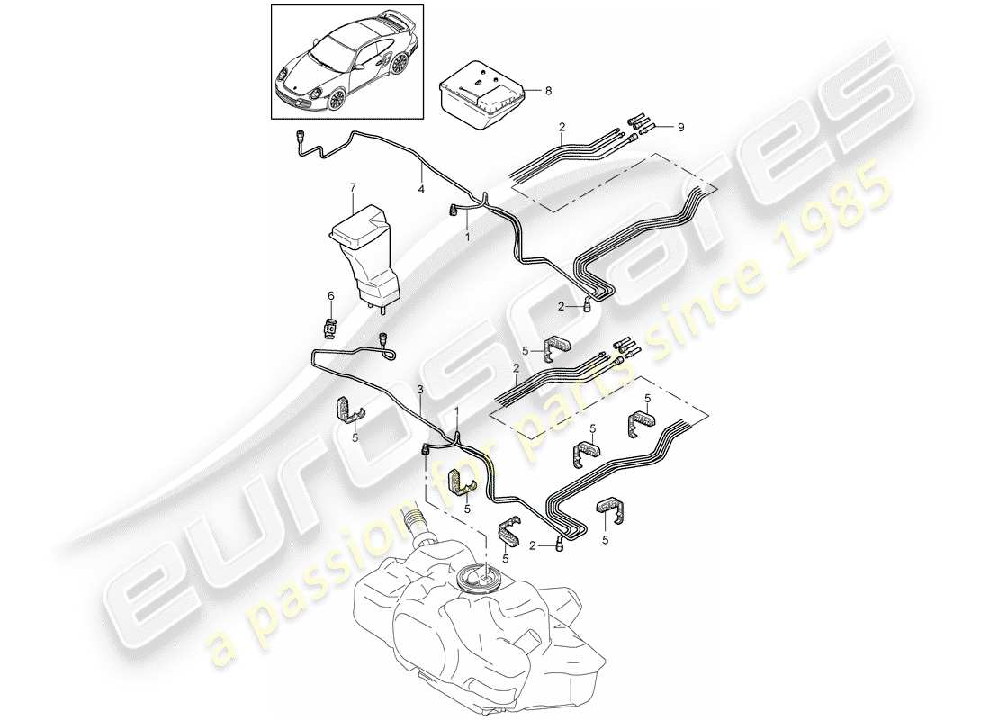 porsche 2013 (997-2 turbo / gt2 rs) fuel system part diagram