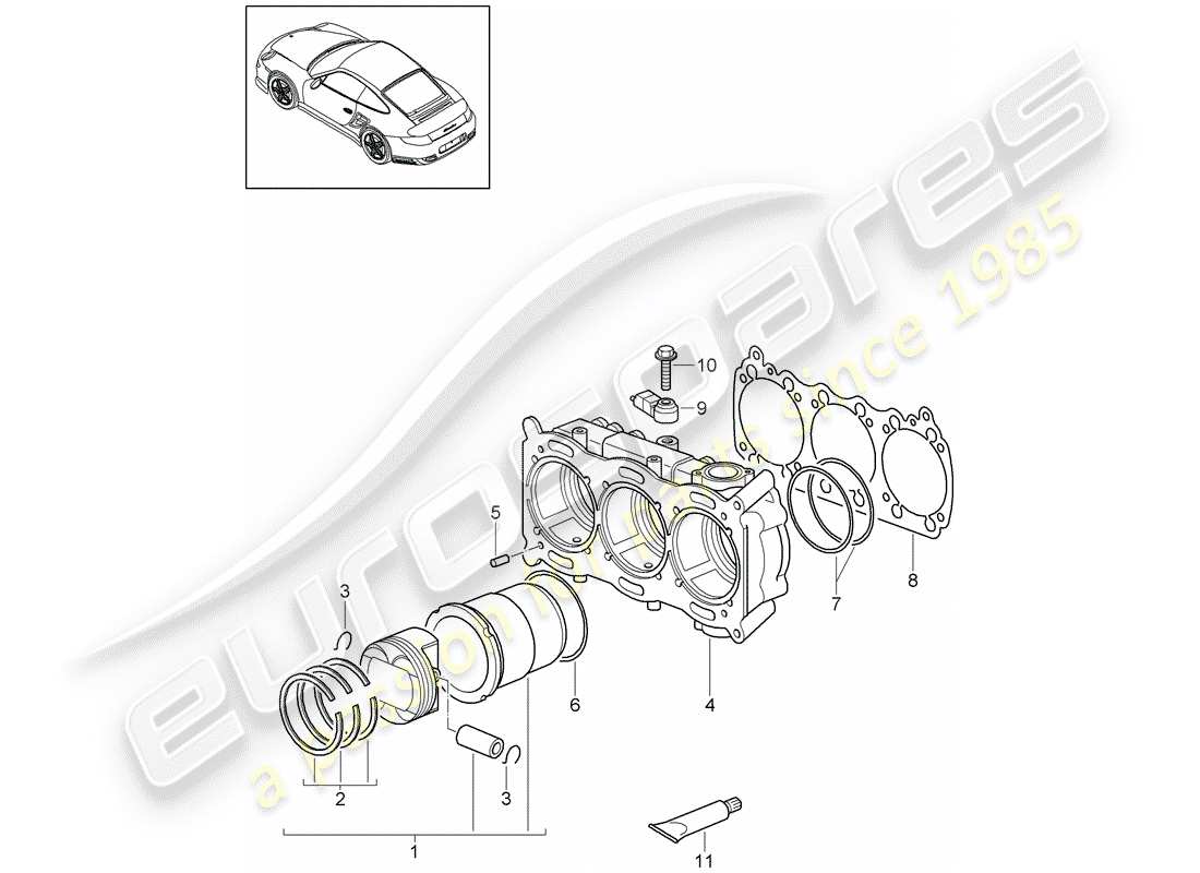 porsche 2013 (997-2 turbo / gt2 rs) cylinder with pistons part diagram