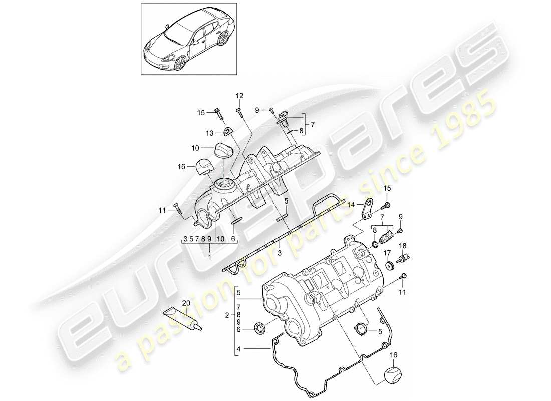 porsche panamera 970 (2016) valve cover part diagram