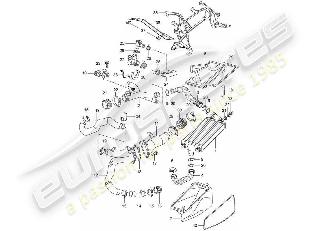 porsche 996 t/gt2 (2004) turbocharging parts diagram