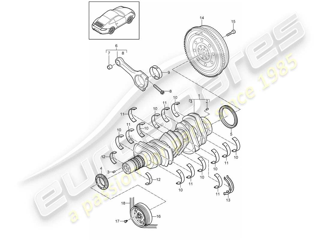 porsche 2011 (997-2) crankshaft part diagram