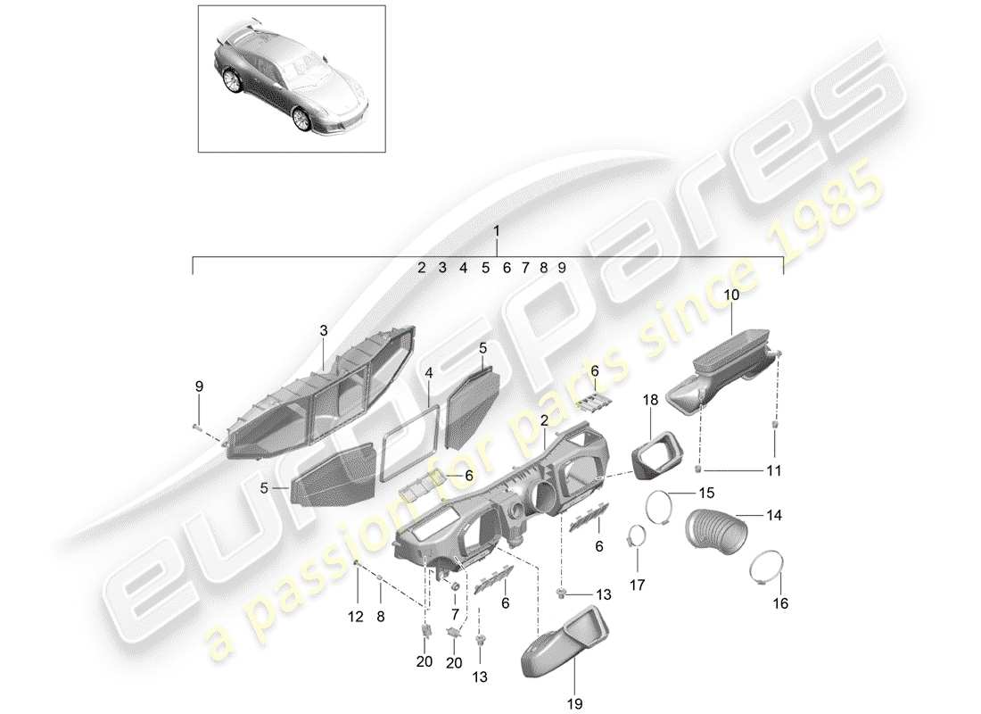 porsche 2016 (991-1 r/gt3/rs) air cleaner part diagram