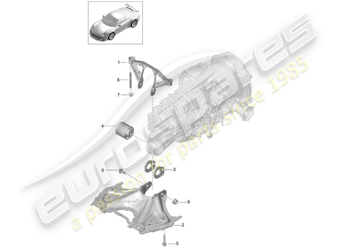 porsche 991r/gt3/rs (2014) sub frame parts diagram