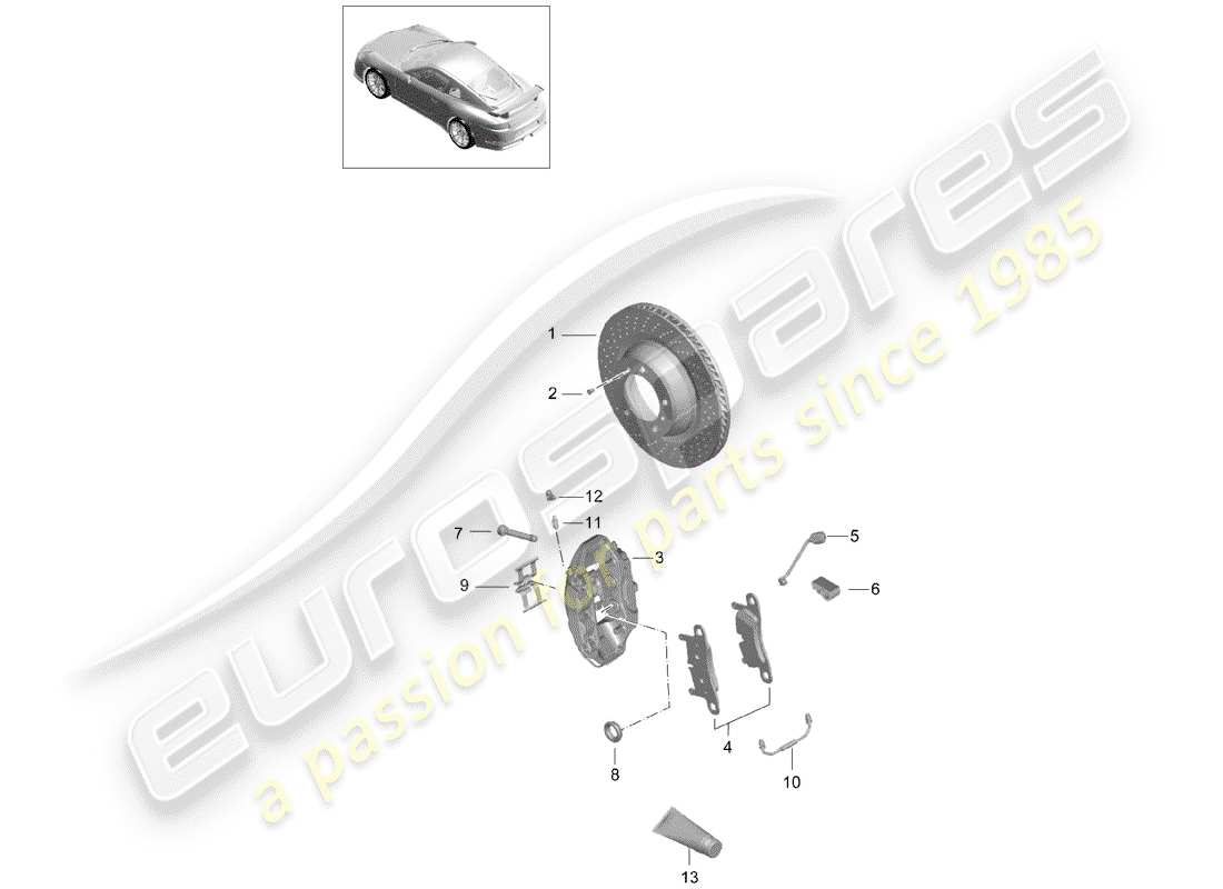 porsche 991r/gt3/rs (2014) disc brakes parts diagram