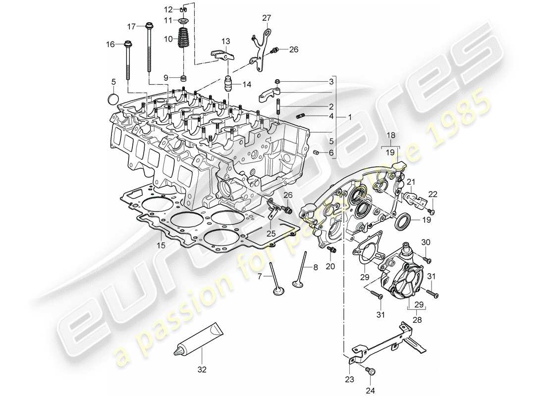 porsche 2007 (cayenne e1 9pa) cylinder head part diagram