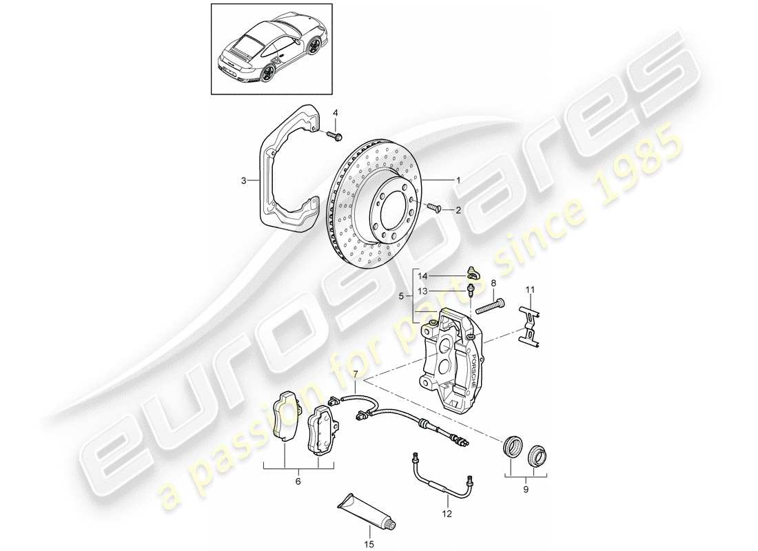 porsche 911 t/gt2rs (2012) disc brakes part diagram