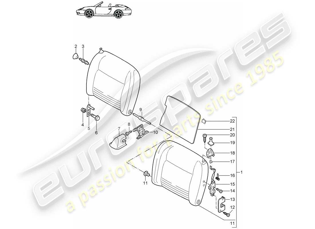 porsche 2005 (996) emergency seat backrest part diagram