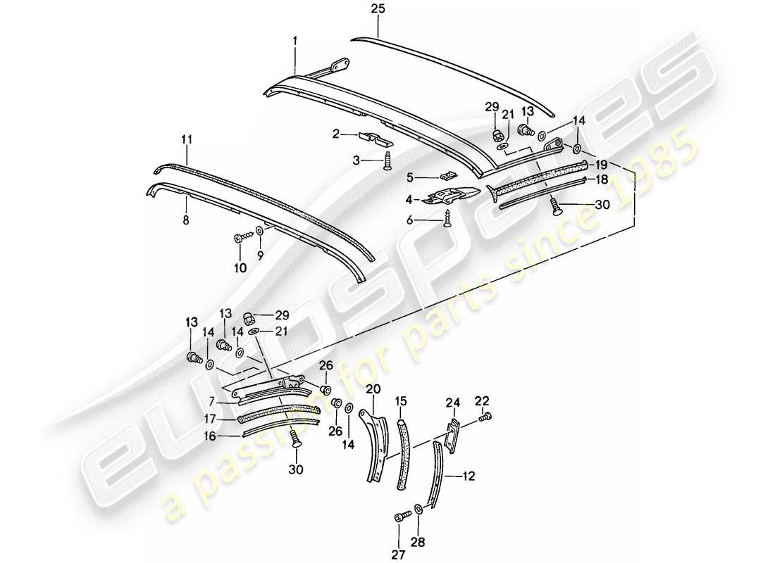 porsche 1989 (911) emergency folding top - seal strip - roof frame - d - mj 1989>> - mj 1989 part diagram