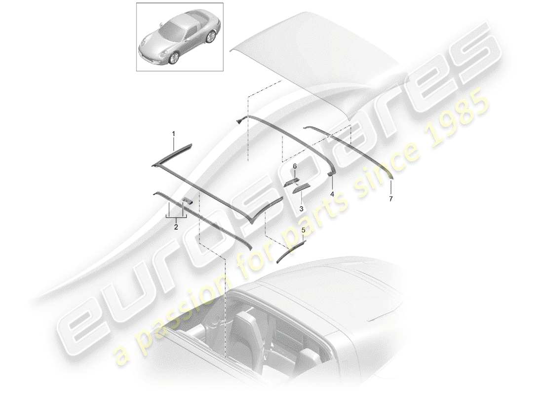 porsche 2018 (991-2) convertible top part diagram
