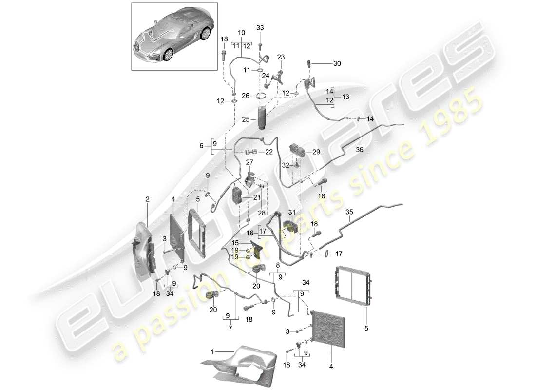 porsche 2016 (981 boxster spyder) refrigerant circuit part diagram