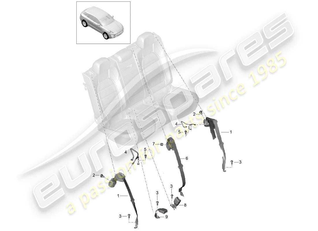 porsche 2015 (macan) three-point seat belt part diagram