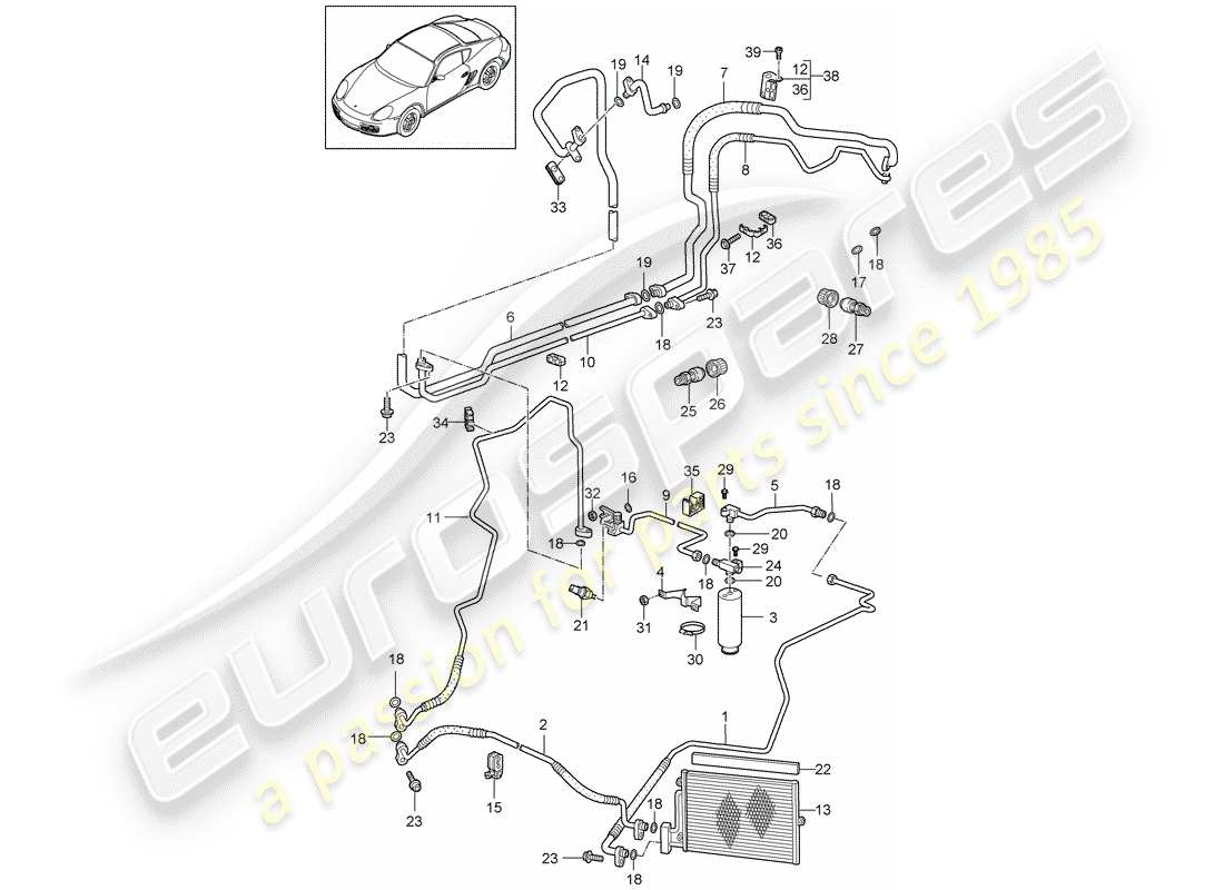 porsche 2012 (987 cayman) refrigerant circuit part diagram