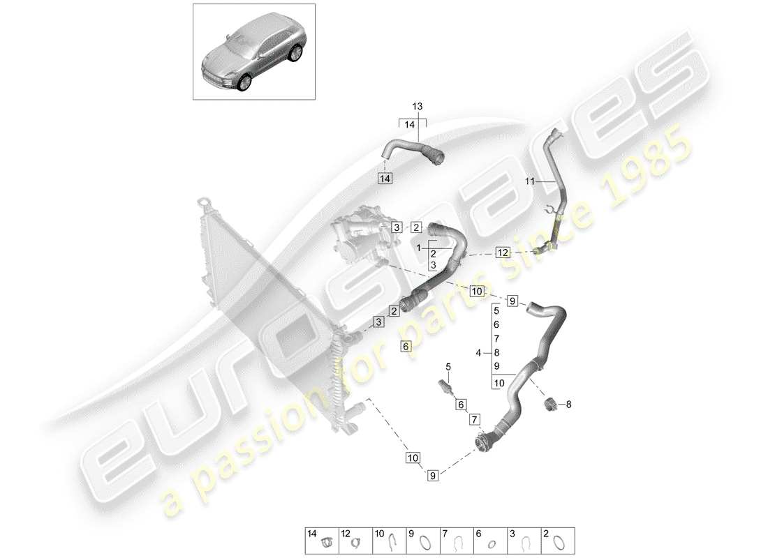 porsche 2019 (macan) water cooling part diagram