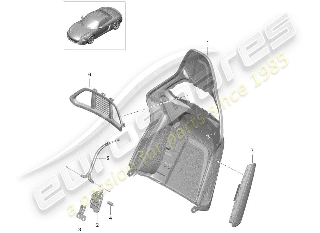 porsche 2012 (981 boxster) backrest shell parts diagram