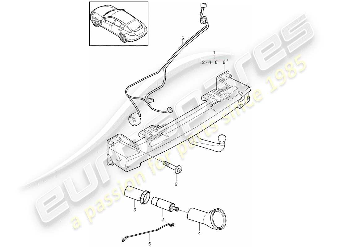 porsche panamera 970 (2014) tow hitch part diagram