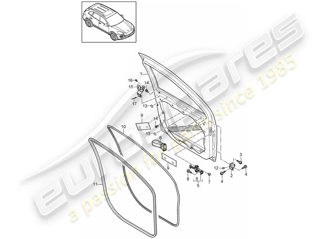 porsche cayenne e2 (2013) door shell part diagram