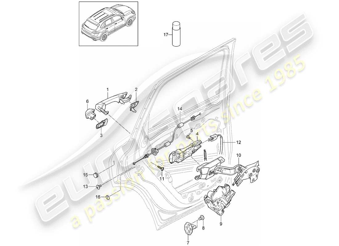 porsche 2011 (cayenne e2 92a) door handle part diagram