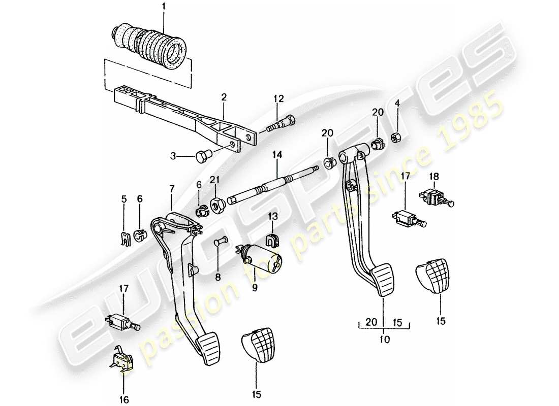 porsche 1999 (996) brake and acc. pedal assembly parts diagram