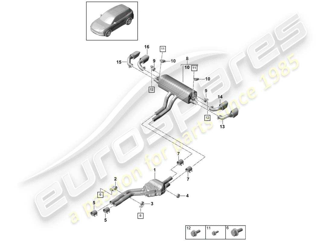 porsche 2018 (cayenne e3 9ya/9yb) exhaust system part diagram