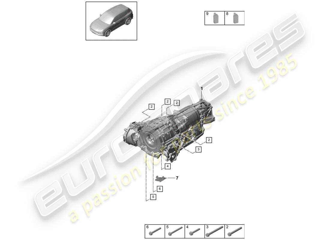 porsche 2018 (cayenne e3 9ya/9yb) 8-speed automatic gearbox part diagram