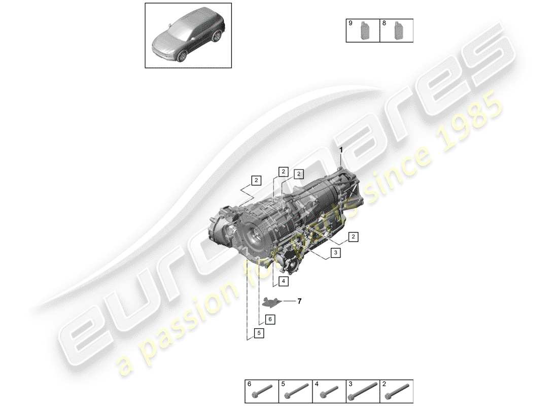 porsche cayenne e3 (2018) 8-speed automatic gearbox part diagram