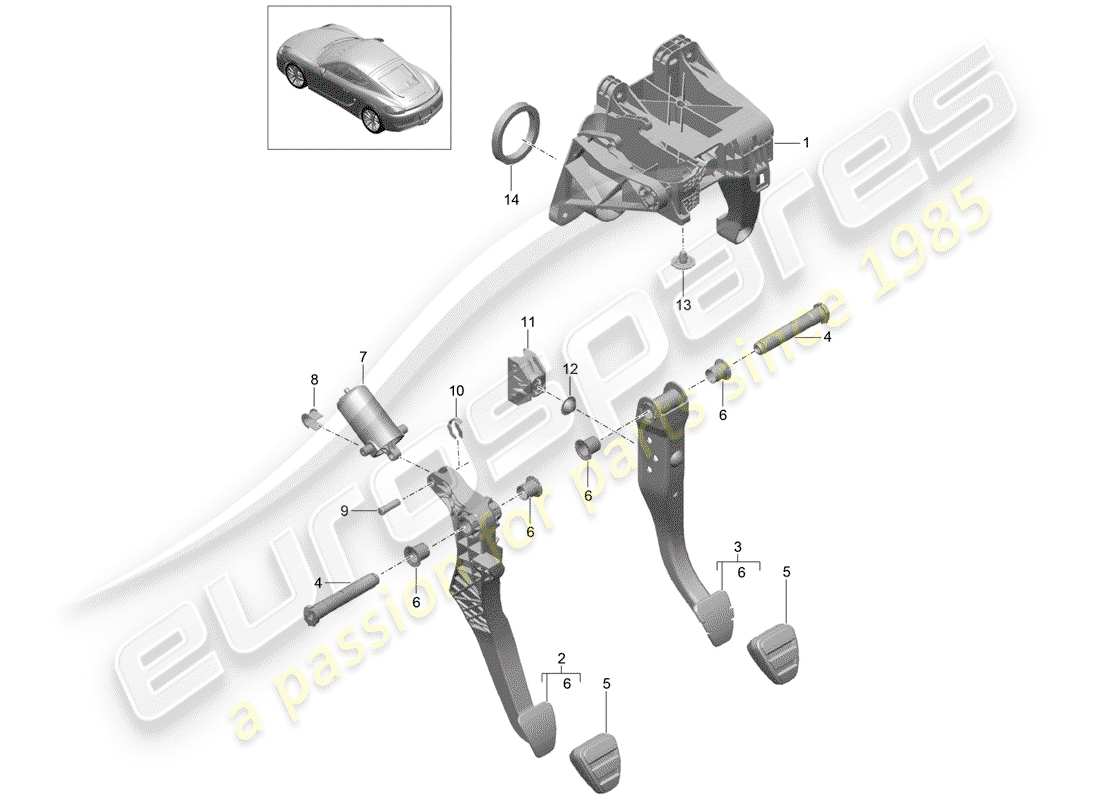 porsche 2016 (981 cayman) pedals part diagram