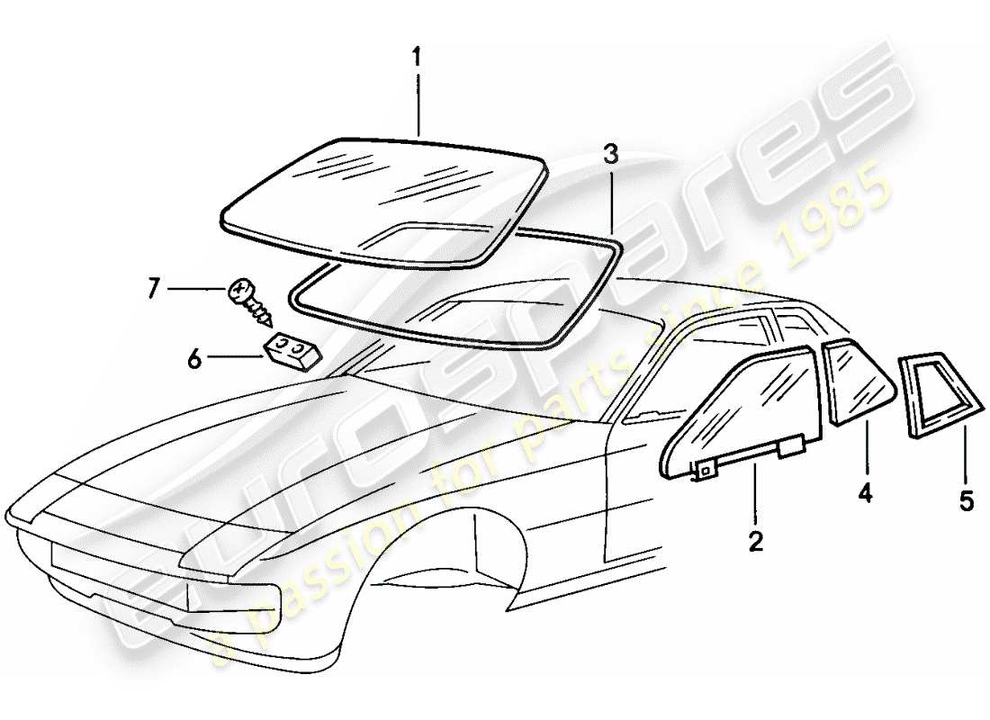 porsche 1976 (924) window glazing part diagram