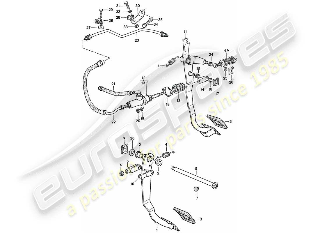 porsche 1982 (944) pedals parts diagram