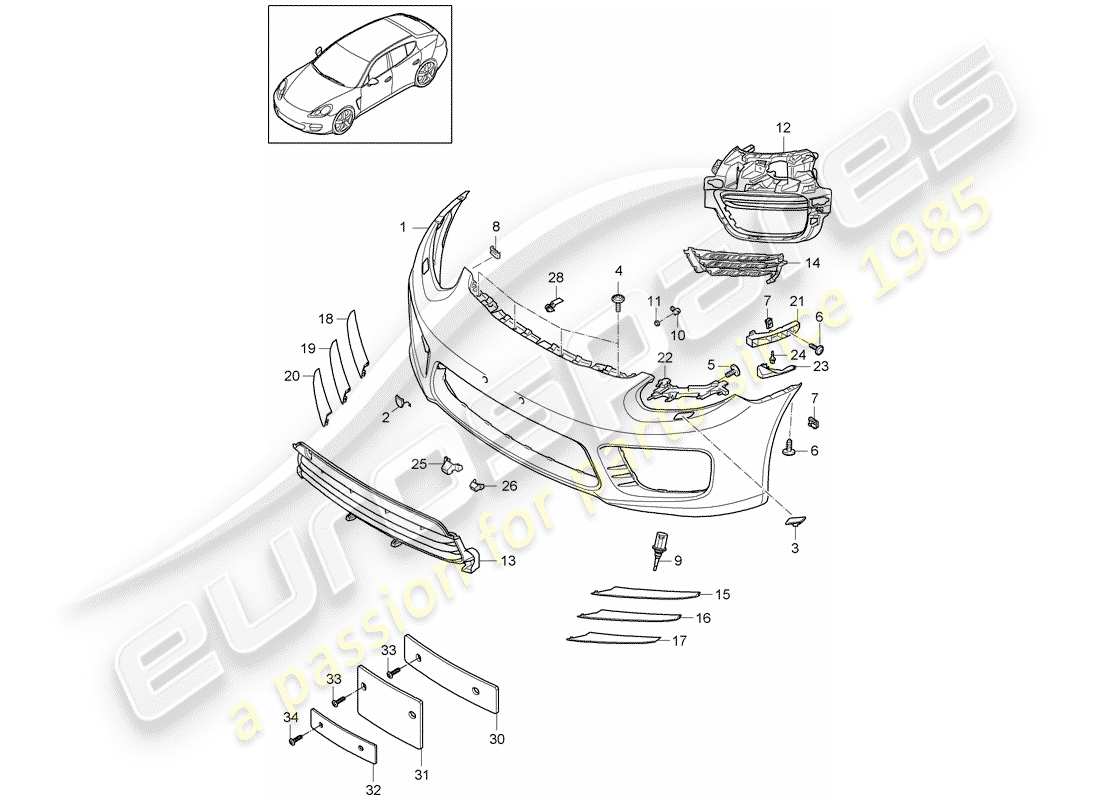 porsche panamera 970 (2016) bumper part diagram