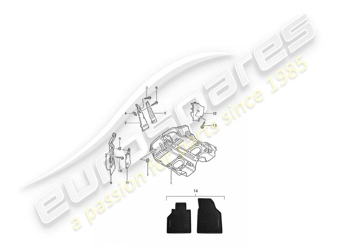 porsche 2004 (996 turbo / gt2) floor cover - trims part diagram