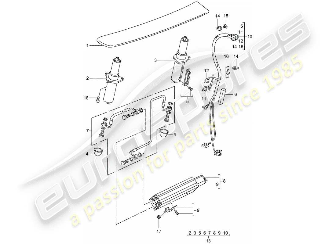 porsche 2003 (996 turbo / gt2) rear spoiler part diagram