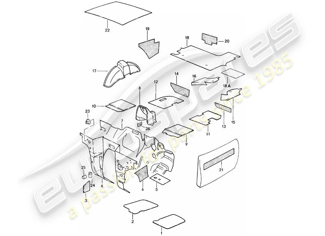 porsche 1981 (924) body shell - sound proofing 1 part diagram