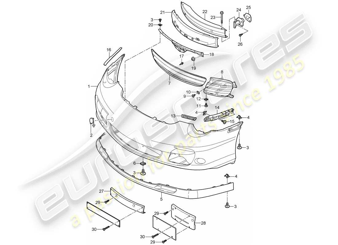 porsche 2009 997-2 turbo / gt2 bumper part diagram