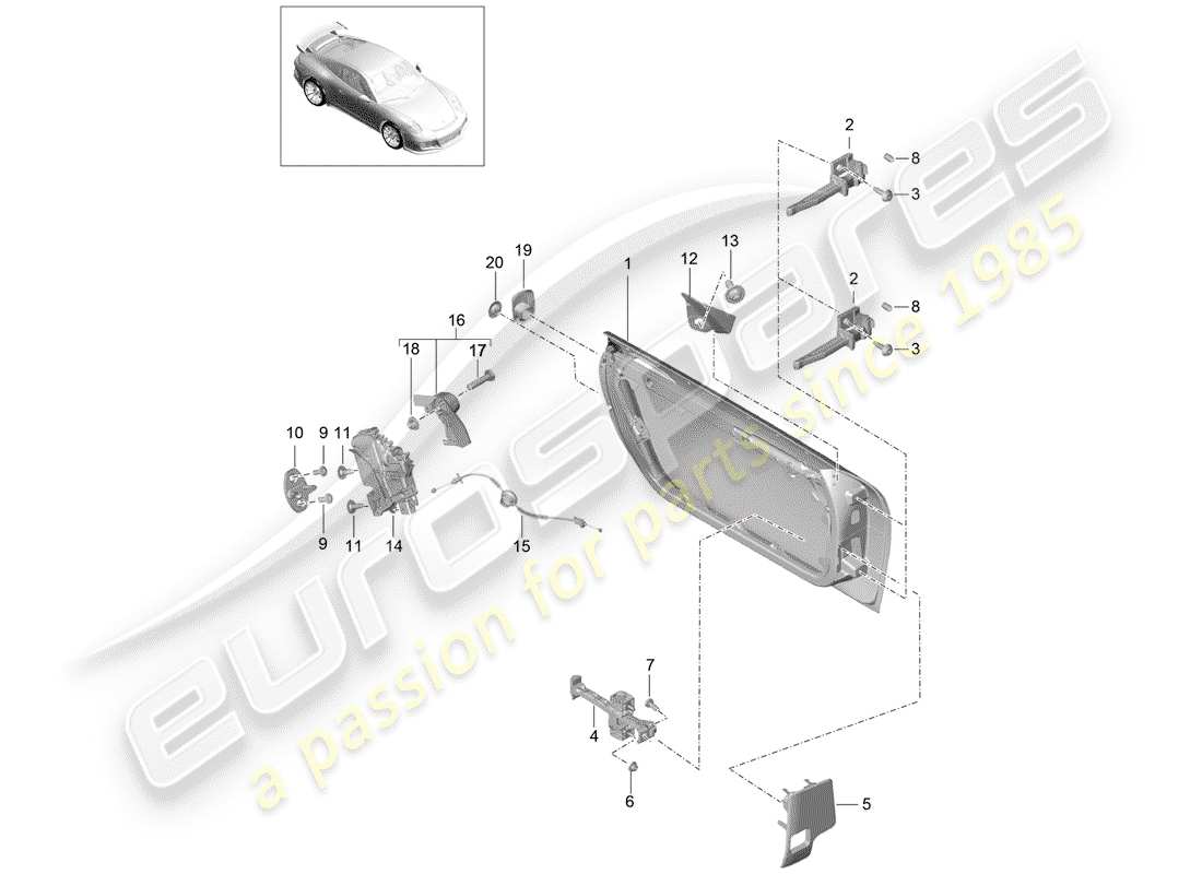 porsche 2018 (991-2 r/gt3/rs) door shell part diagram