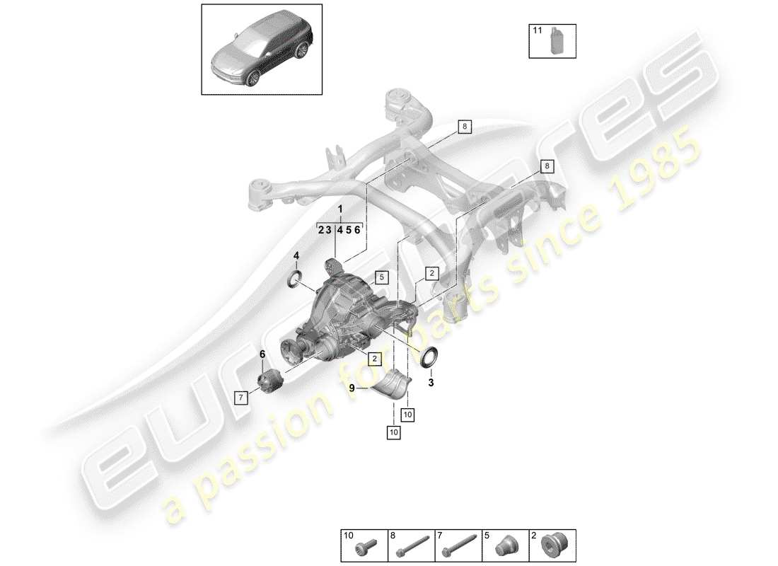 porsche 2020 (cayenne e3 9ya/9yb) rear axle differential part diagram