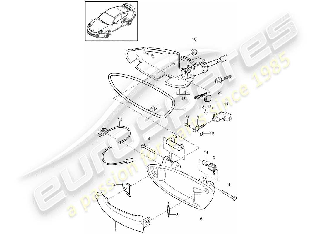 porsche 2013 (997-2 turbo / gt2 rs) door handle part diagram