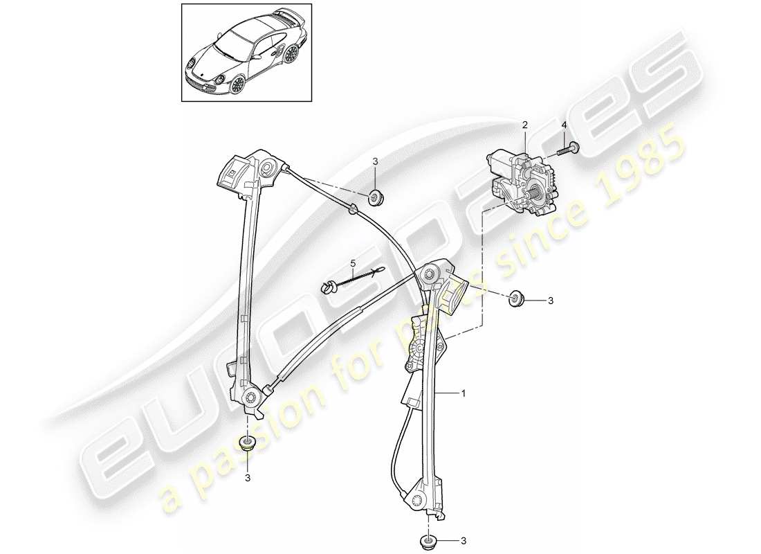 porsche 2012 (997-2 turbo / gt2 rs) window regulator part diagram