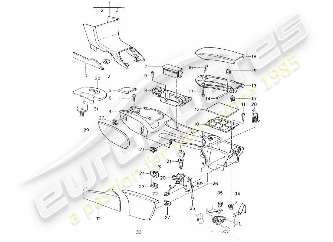 porsche boxster 986 (1999) center console part diagram