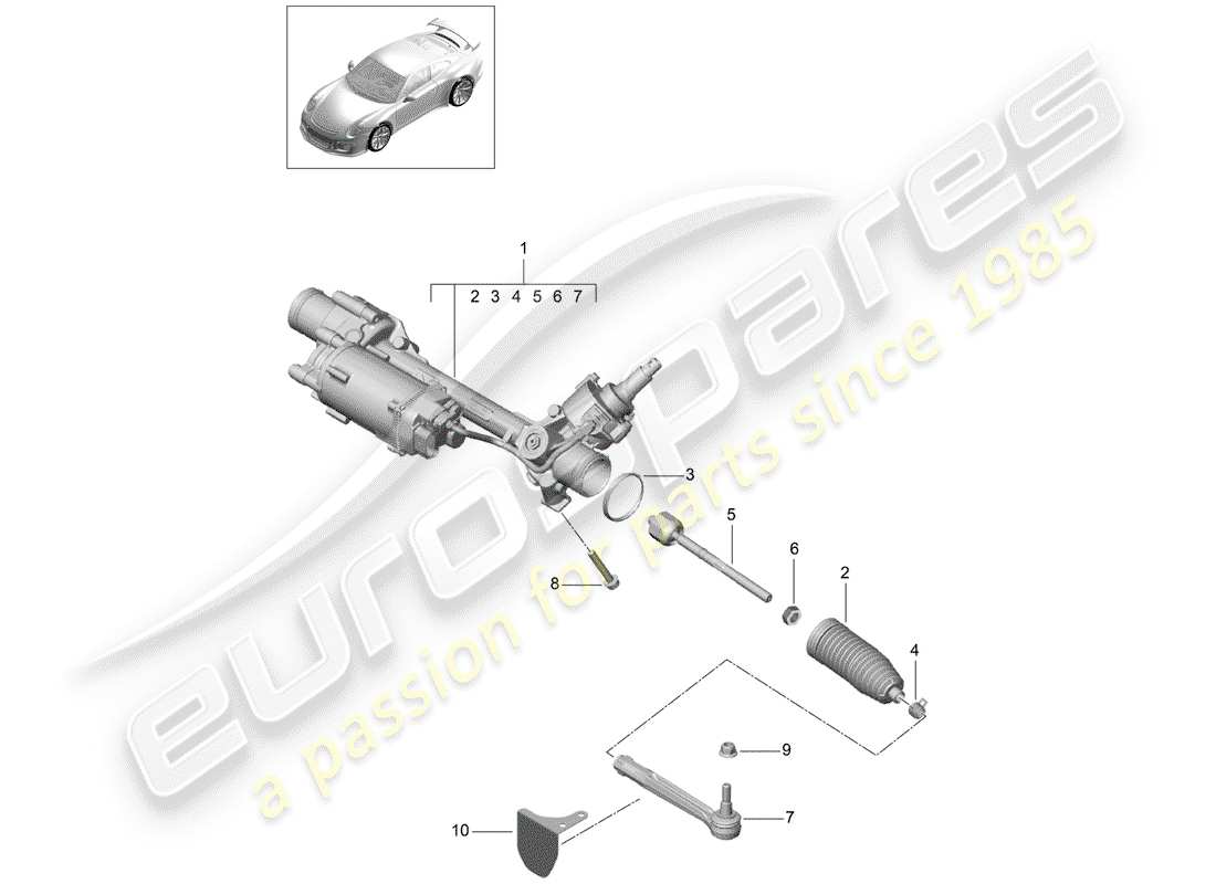 porsche 2016 (991-1 r/gt3/rs) steering gear part diagram