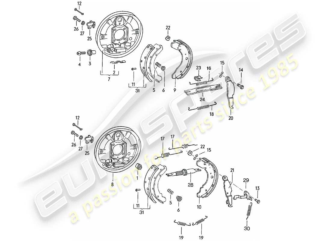 porsche 1981 (924) brake - rear axle - d >> - mj 1980 part diagram