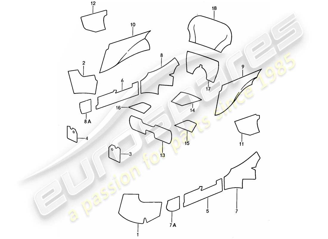 porsche 1987 (911) interior equipment - adhesive carpet part diagram