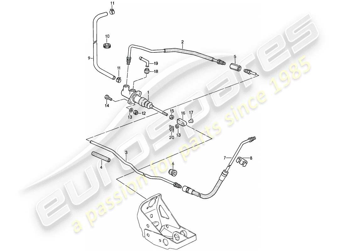 porsche 1987 (911) hydraulic clutch - operation - clutch master cylinder - hydraulic clutch pipe part diagram