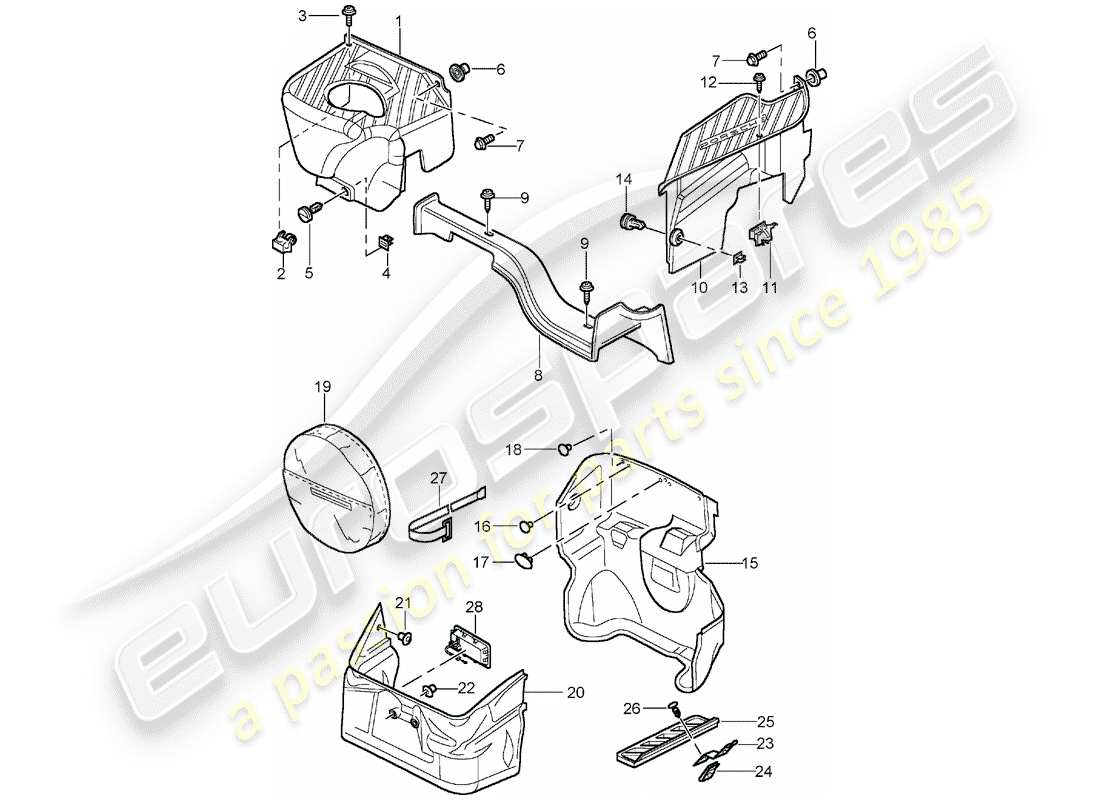 porsche 2005 (996) luggage compartment part diagram
