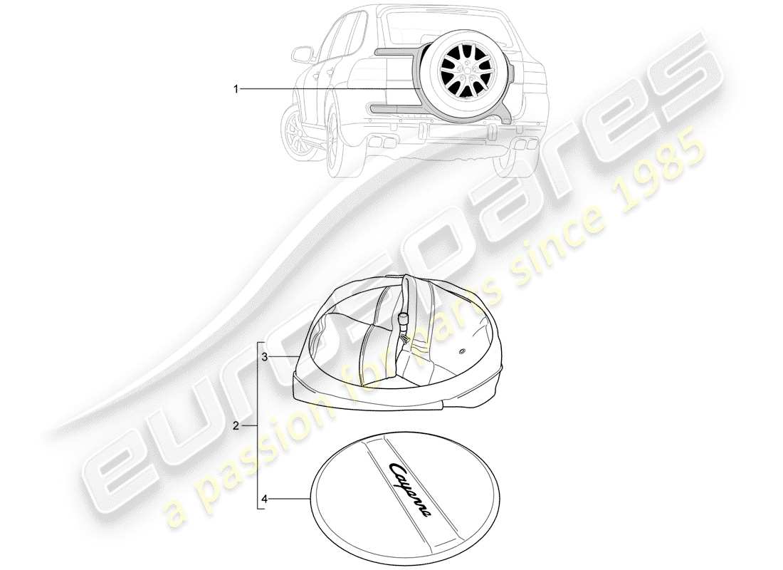 porsche 2013 (tequipment cayenne) bracket for spare wheel part diagram