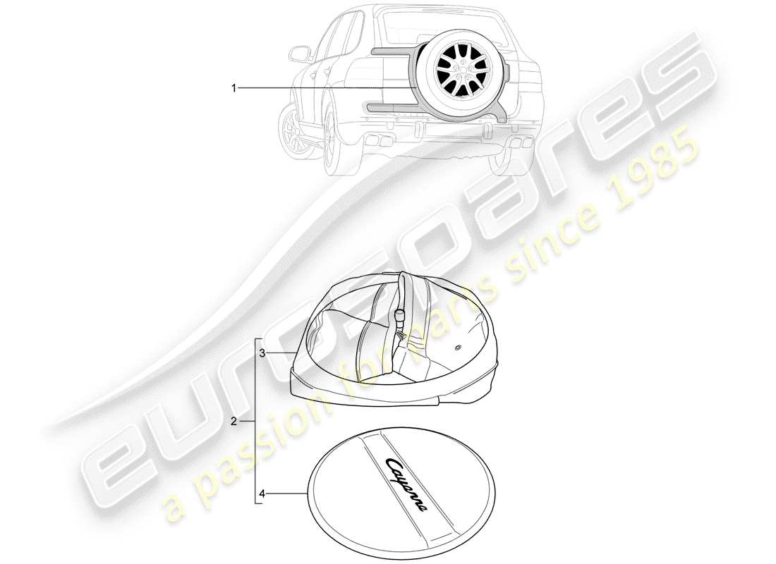 porsche tequipment cayenne (2013) bracket for spare wheel part diagram