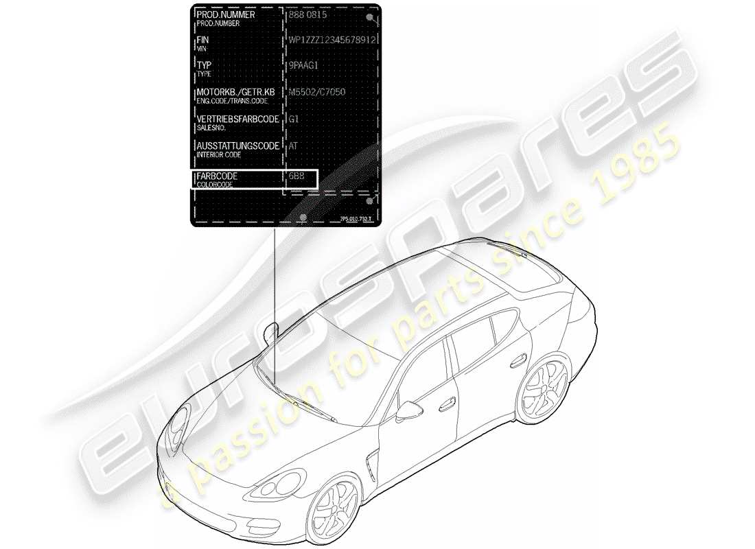 porsche 2013 (panamera 970) paint touch-up stick part diagram